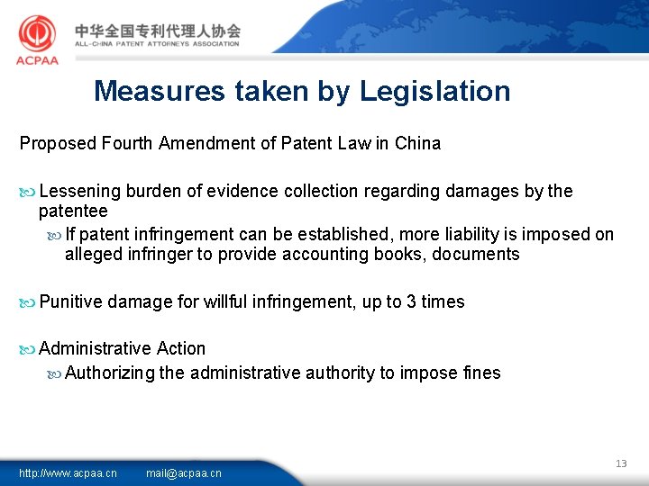Measures taken by Legislation Proposed Fourth Amendment of Patent Law in China Lessening burden