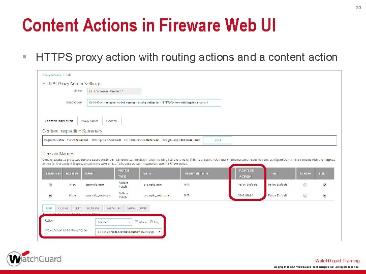 33 Content Actions in Fireware Web UI § HTTPS proxy action with routing actions