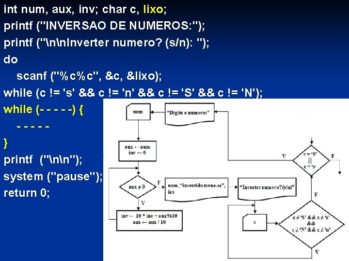 int num, aux, inv; char c, lixo; printf ("INVERSAO DE NUMEROS: "); printf ("nn.