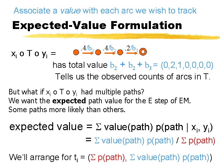 Associate a value with each arc we wish to track Expected-Value Formulation. 4/b 2