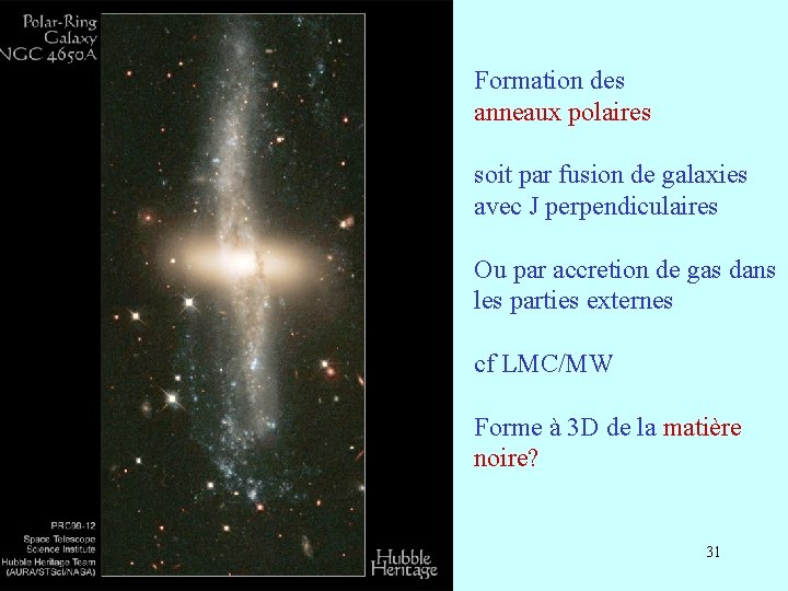 Formation des anneaux polaires soit par fusion de galaxies avec J perpendiculaires Ou par