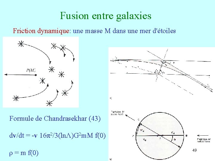Fusion entre galaxies Friction dynamique: une masse M dans une mer d'étoiles Formule de