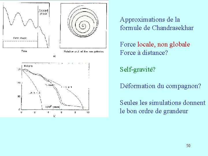 Approximations de la formule de Chandrasekhar Force locale, non globale Force à distance? Self-gravité?