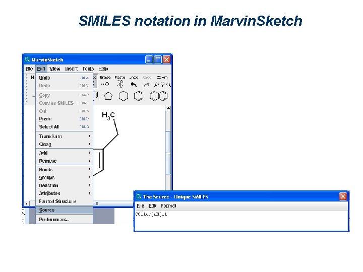 SMILES notation in Marvin. Sketch 