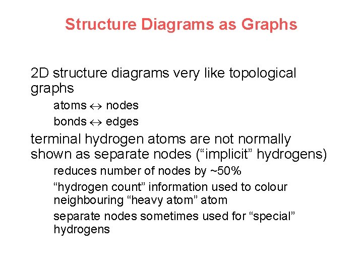 Structure Diagrams as Graphs 2 D structure diagrams very like topological graphs atoms nodes