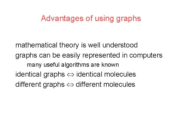 Advantages of using graphs mathematical theory is well understood graphs can be easily represented