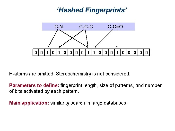 ‘Hashed Fingerprints’ C-N C-C-C C-C=O 0 0 1 1 0 0 0 0 0