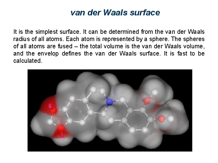 van der Waals surface It is the simplest surface. It can be determined from