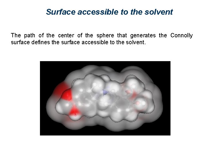 Surface accessible to the solvent The path of the center of the sphere that