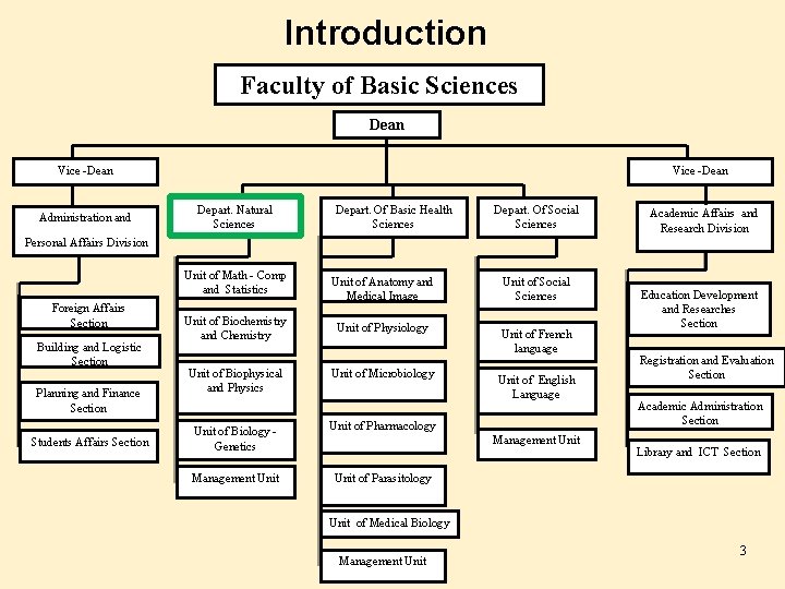 Introduction Faculty of Basic Sciences Dean Vice -Dean Administration and Vice -Dean Depart. Natural