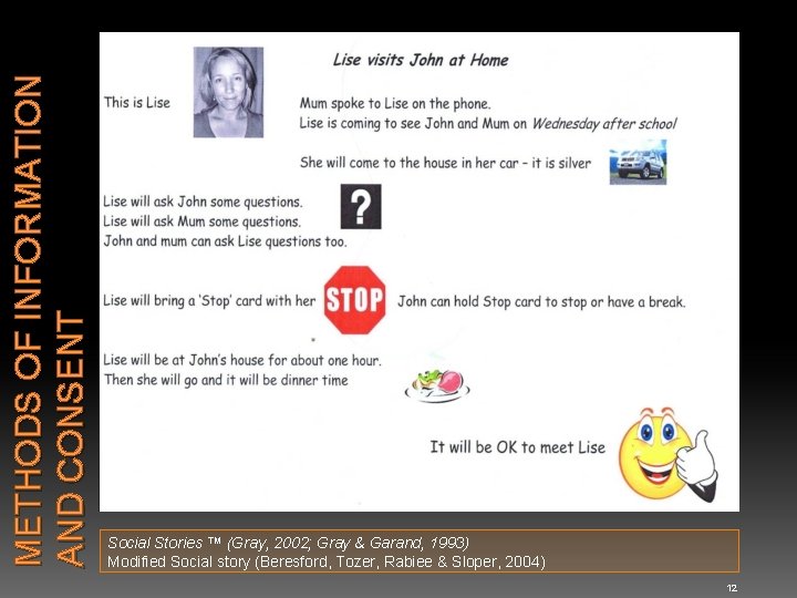 METHODS OF INFORMATION AND CONSENT Social Stories ™ (Gray, 2002; Gray & Garand, 1993)