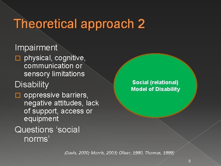 Theoretical approach 2 Impairment � physical, cognitive, communication or sensory limitations Disability � oppressive