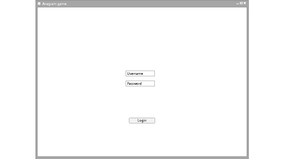 Anagram game. Username Password Login button 