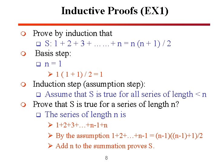 Inductive Proofs (EX 1) m m Prove by induction that q S: 1 + Inductive Proofs (EX 1) m m Prove by induction that q S: 1 +