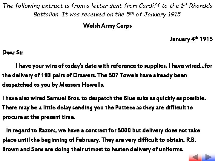 The following extract is from a letter sent from Cardiff to the 1 st