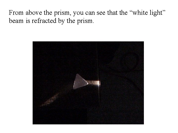 From above the prism, you can see that the “white light” beam is refracted