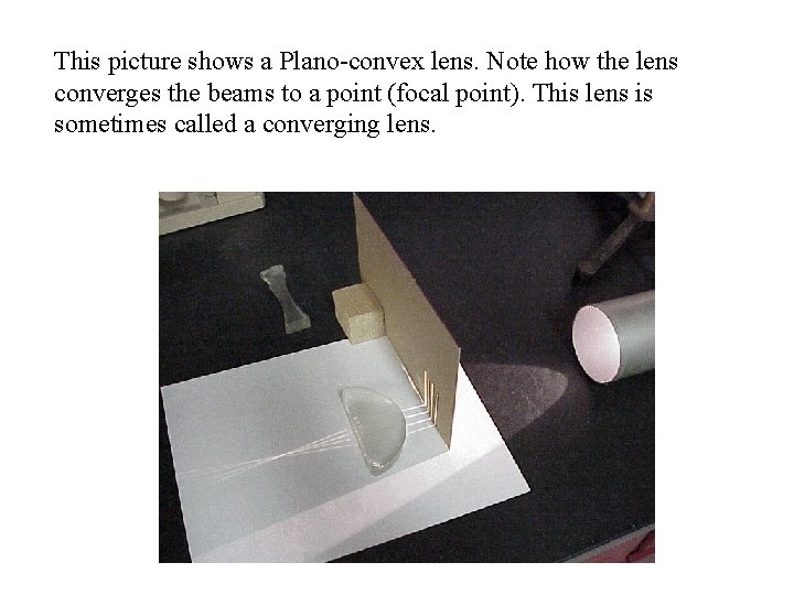 This picture shows a Plano-convex lens. Note how the lens converges the beams to