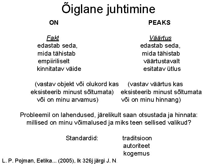 Õiglane juhtimine ON PEAKS Fakt edastab seda, mida tähistab empiiriliselt kinnitatav väide Väärtus edastab Õiglane juhtimine ON PEAKS Fakt edastab seda, mida tähistab empiiriliselt kinnitatav väide Väärtus edastab
