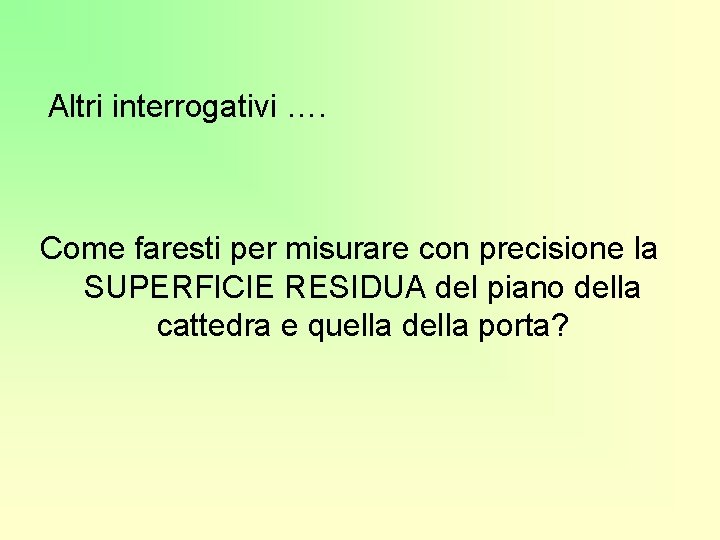 Altri interrogativi …. Come faresti per misurare con precisione la SUPERFICIE RESIDUA del piano