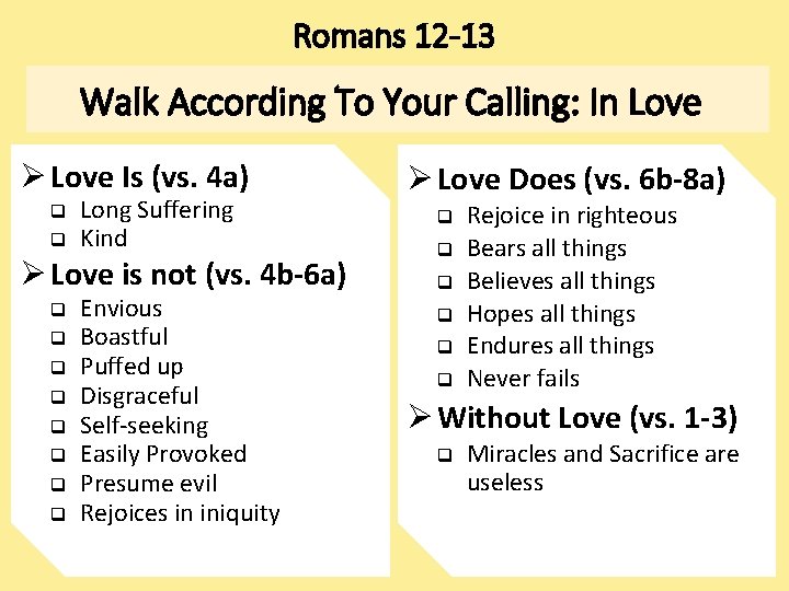 Romans 12 -13 Walk According To Your Calling: In Love Ø Love Is (vs.