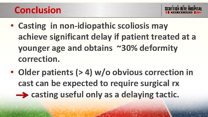 Conclusion • Casting in non-idiopathic scoliosis may achieve significant delay if patient treated at