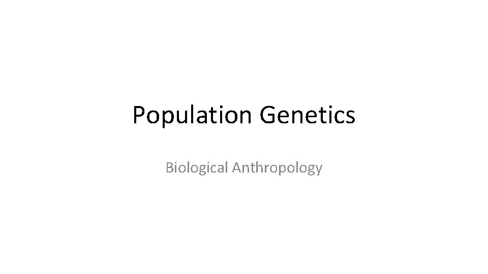 Population Genetics Biological Anthropology 