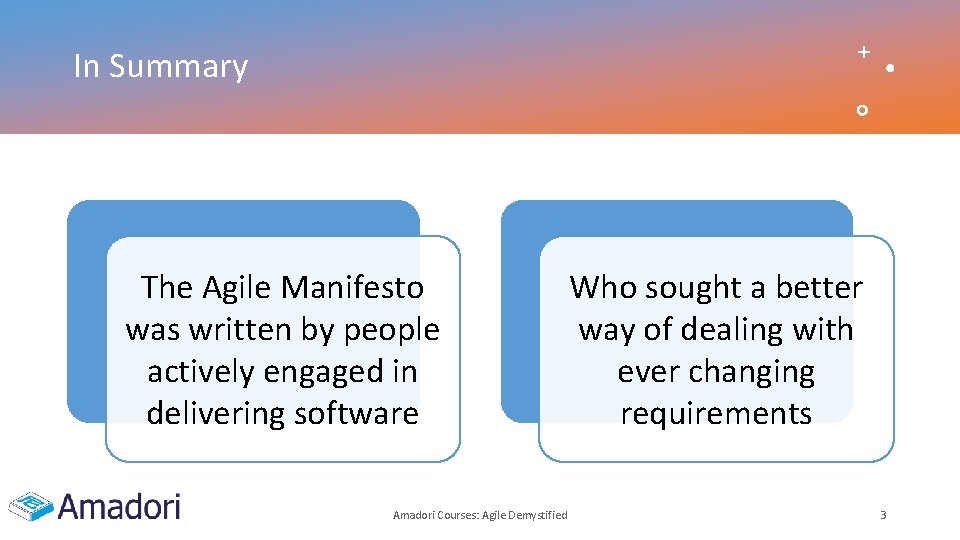 In Summary The Agile Manifesto was written by people actively engaged in delivering software
