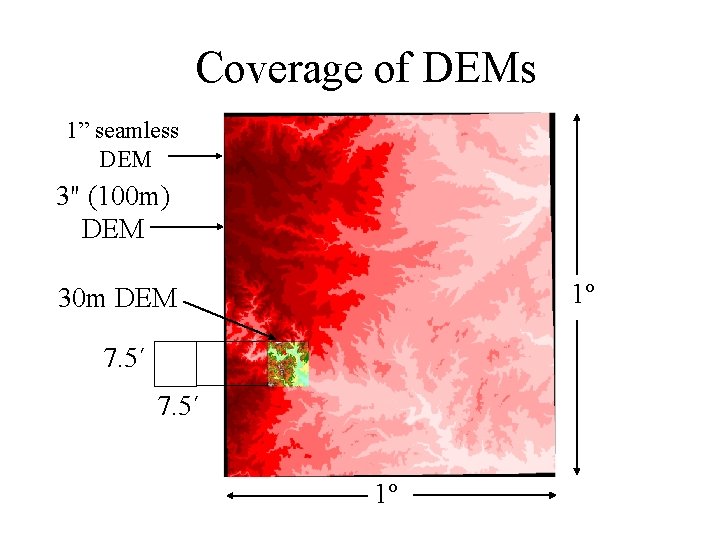 Coverage of DEMs 1” seamless DEM 3" (100 m) DEM 1º 30 m DEM