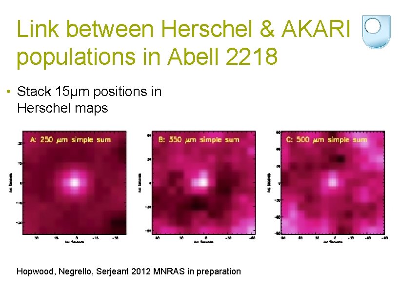 Link between Herschel & AKARI populations in Abell 2218 • Stack 15μm positions in