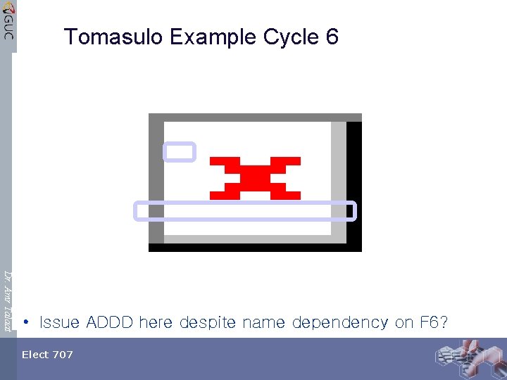 Tomasulo Example Cycle 6 Dr. Amr Talaat • Issue ADDD here despite name dependency