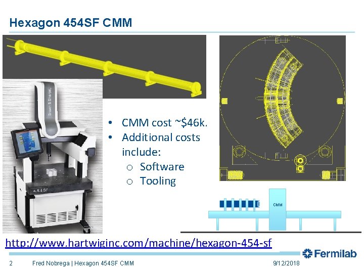 Hexagon 454 SF CMM • CMM cost ~$46 k. • Additional costs include: o