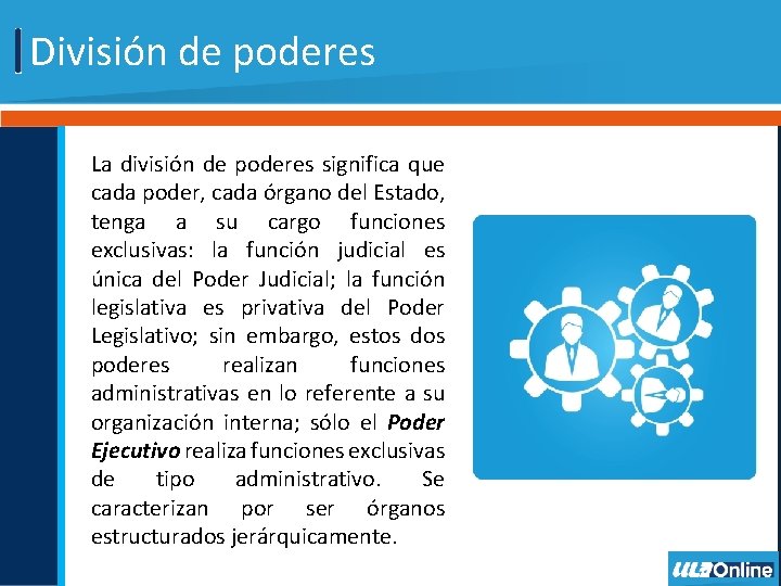 División de poderes La división de poderes significa que cada poder, cada órgano del