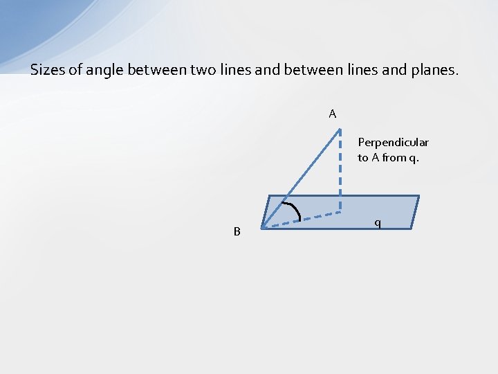 Sizes of angle between two lines and between lines and planes. A Perpendicular to