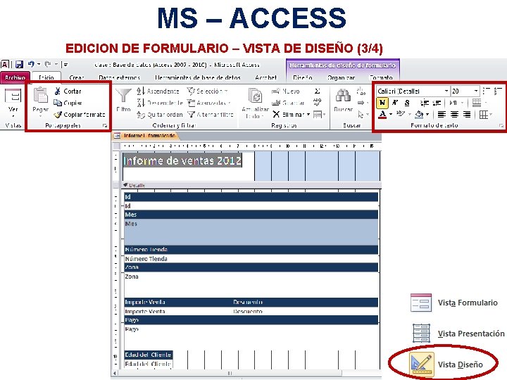 MS – ACCESS EDICION DE FORMULARIO – VISTA DE DISEÑO (3/4) 