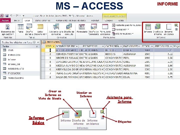 MS – ACCESS Crear un Informe en Vista de Diseño Informe Básico Diseñar un