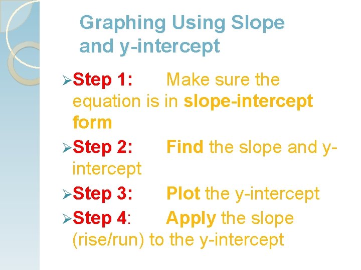 Graphing Using Slope and y-intercept ØStep 1: Make sure the equation is in slope-intercept