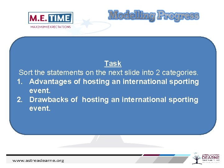 Task Sort the statements on the next slide into 2 categories. 1. Advantages of