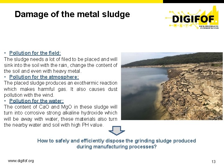 Damage of the metal sludge • Pollution for the field: The sludge needs a