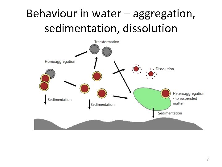 Behaviour in water – aggregation, sedimentation, dissolution 8 