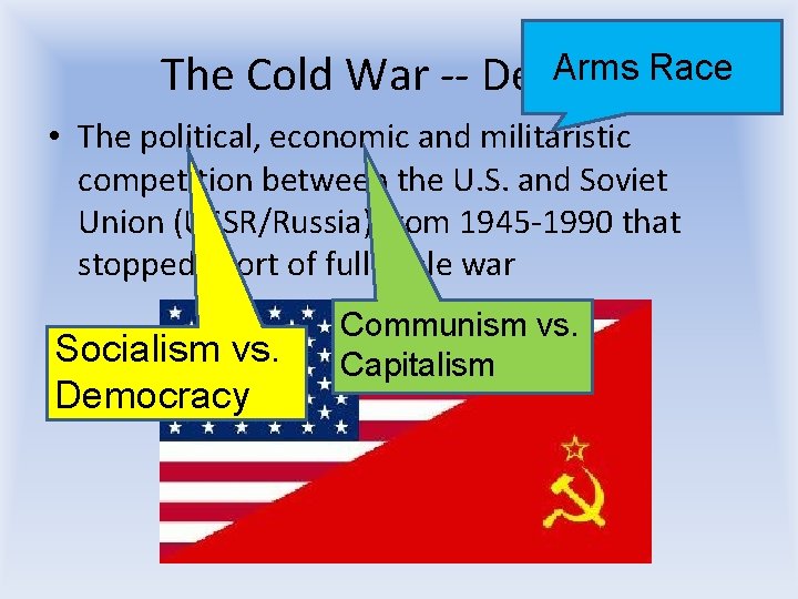 Arms Race The Cold War -- Defined • The political, economic and militaristic competition Arms Race The Cold War -- Defined • The political, economic and militaristic competition