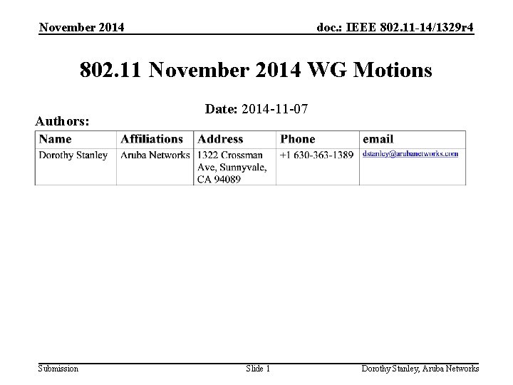 November 2014 doc. : IEEE 802. 11 -14/1329 r 4 802. 11 November 2014