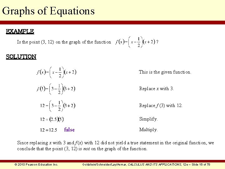 Graphs of Equations EXAMPLE Is the point (3, 12) on the graph of the