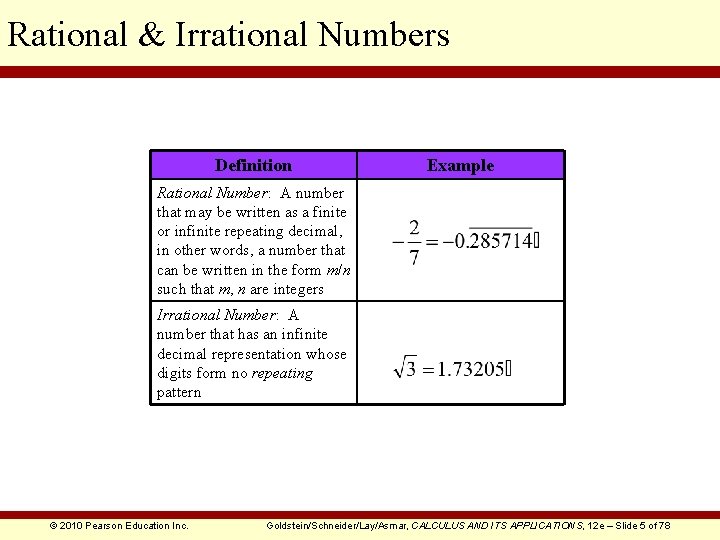 Rational & Irrational Numbers Definition Example Rational Number: A number that may be written