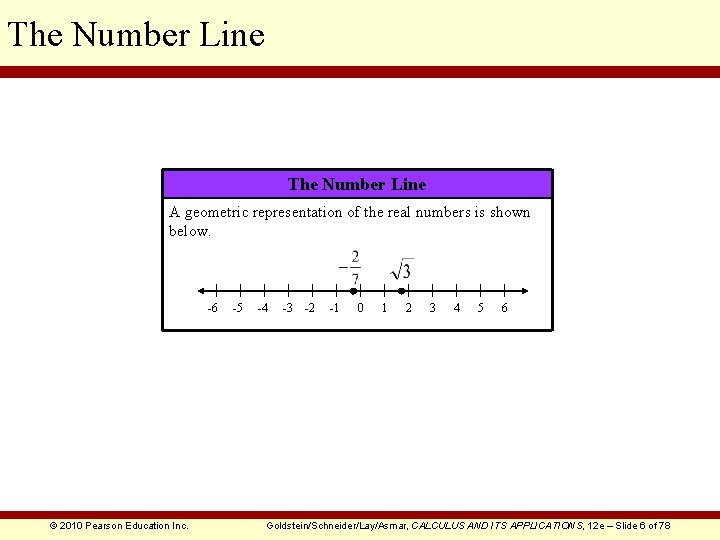 The Number Line A geometric representation of the real numbers is shown below. -6