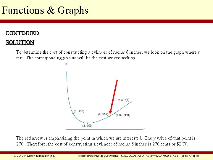 Functions & Graphs CONTINUED SOLUTION To determine the cost of constructing a cylinder of