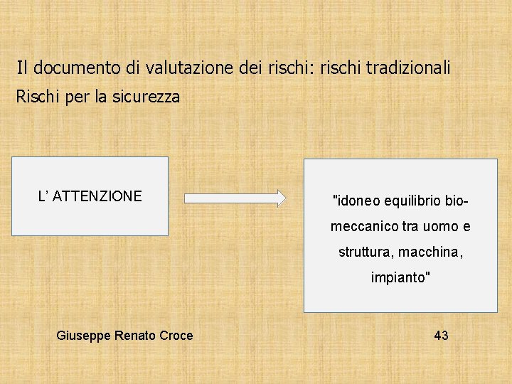 Il documento di valutazione dei rischi: rischi tradizionali Rischi per la sicurezza L’ ATTENZIONE