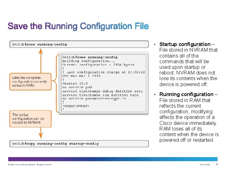  • Startup configuration – File stored in NVRAM that contains all of the