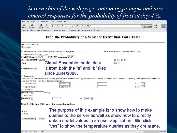 Screen shot of the web page containing prompts and user entered responses for the Screen shot of the web page containing prompts and user entered responses for the
