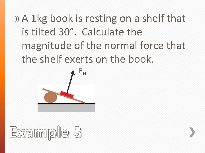 » A 1 kg book is resting on a shelf that is tilted 30°.