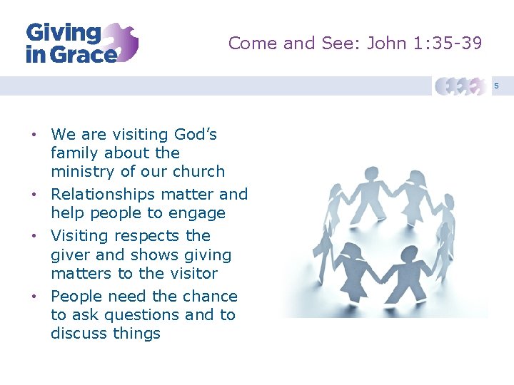 Come and See: John 1: 35 -39 5 • We are visiting God’s family